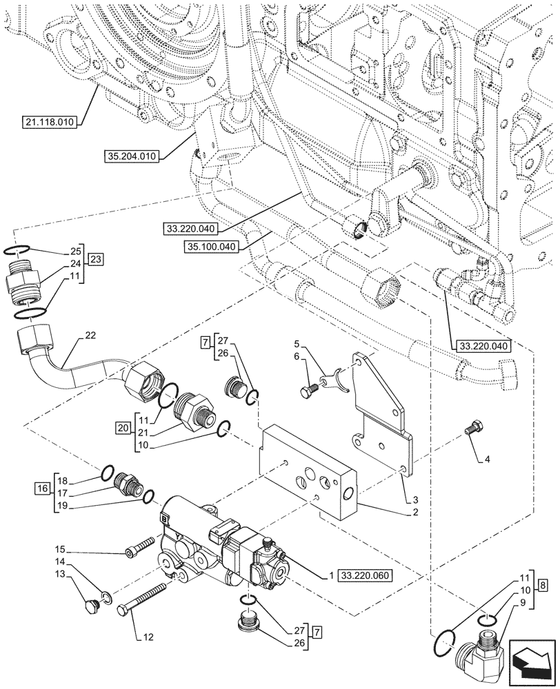 Схема запчастей Case IH FARMALL 90V - (33.220.050) - VAR - 743516, 743517 - TRAILER BRAKE VALVE, EDC, CAB (33) - BRAKES & CONTROLS