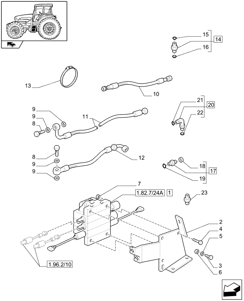 Схема запчастей Case IH MAXXUM 100 - (1.82.7/37) - NAR LOADER READY WITH 3 ELEMENTS MID MOUNT VALVES - CONTROL VALVE AND PIPES (VAR.333824) (07) - HYDRAULIC SYSTEM