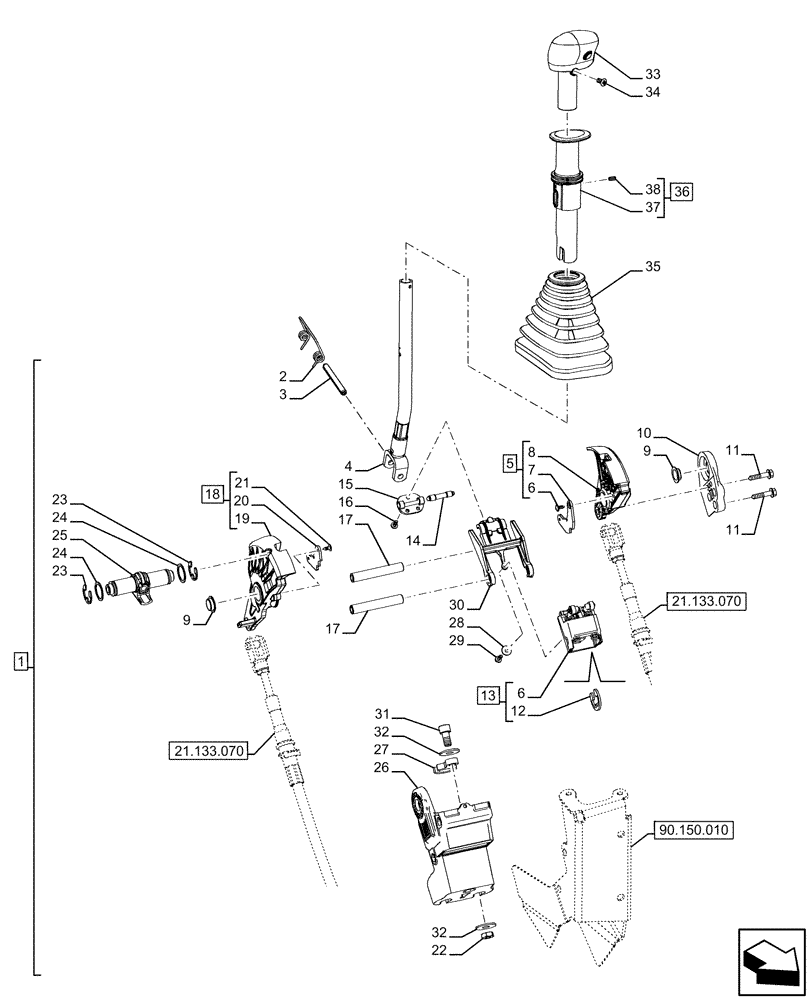 Схема запчастей Case IH FARMALL 120U - (21.133.060) - VAR - 331286 - TRANSMISSION, SEMI-POWERSHIFT, CONTROL LEVER, GEARSHIFT (21) - TRANSMISSION