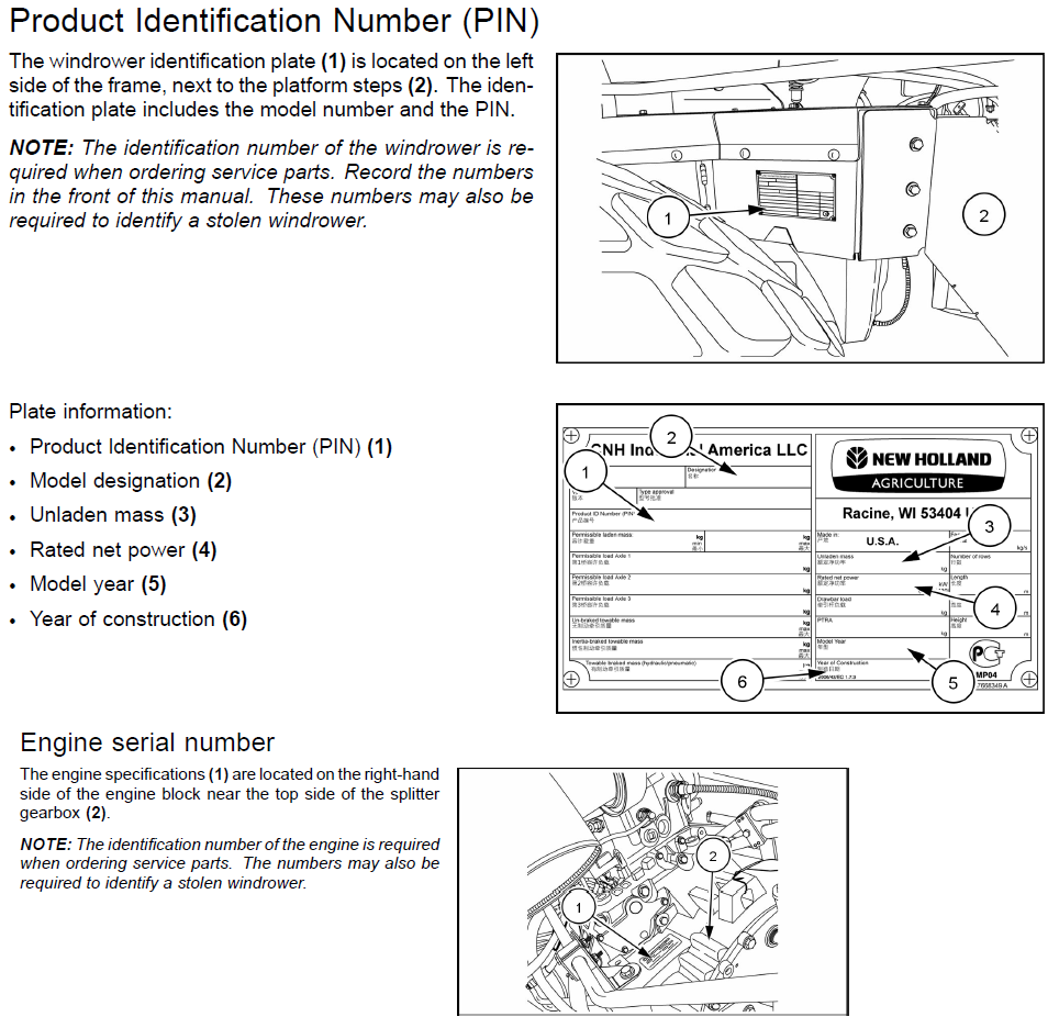 Схема запчастей Case IH WD1504 - (00.100.03) - SERIAL NUMBER PLATE LOCATIONS (00) - GENERAL & PICTORIAL INDEX