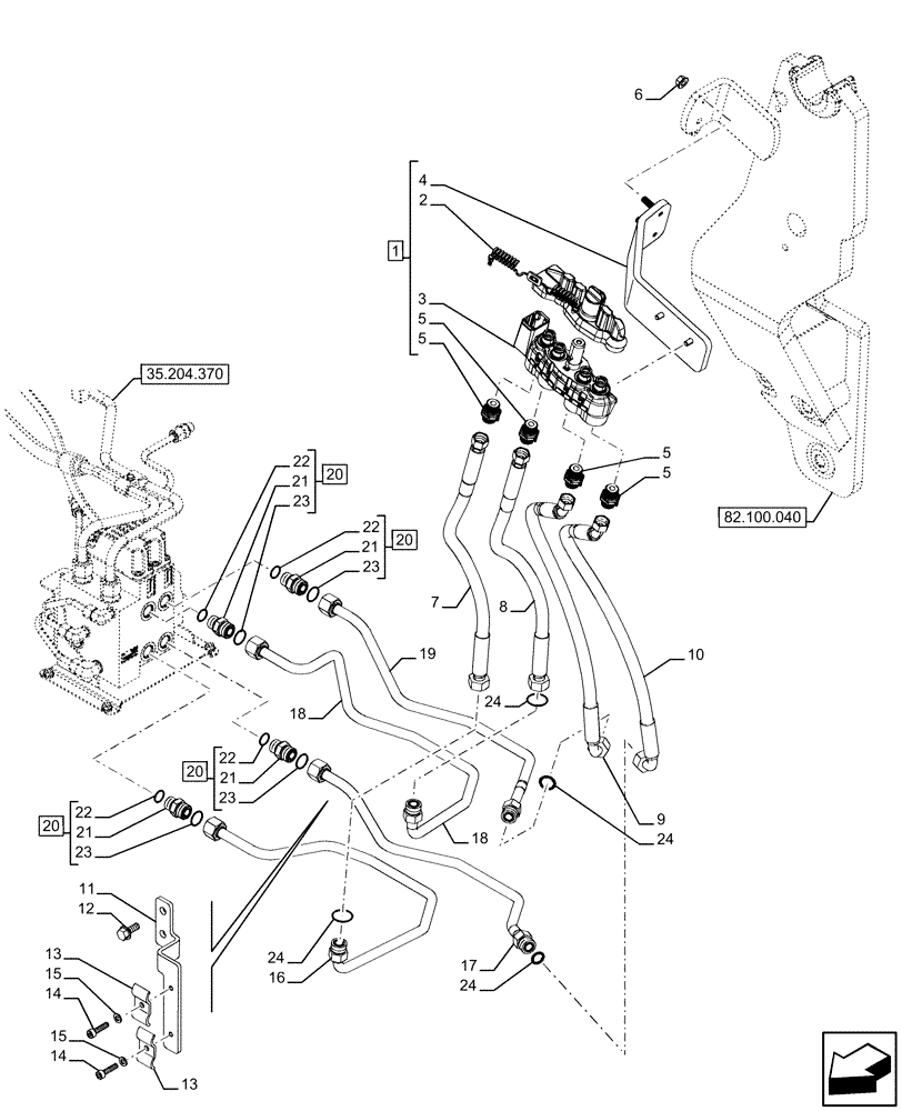 Схема запчастей Case IH FARMALL 120U - (35.204.530) - VAR - 342003, 342004, 744711, 744713, 758980 - PIPE, W/ ELECTROHYDRAULIC REMOTES, NA (35) - HYDRAULIC SYSTEMS