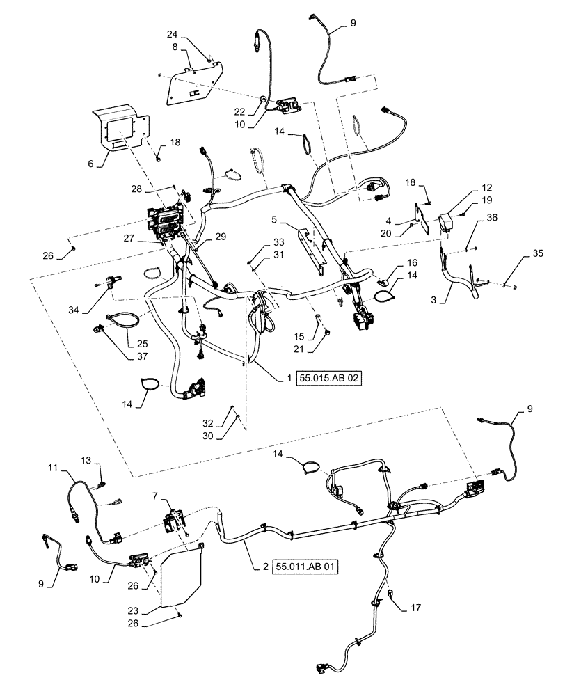 Схема запчастей Case IH 5140 - (55.015.AB[01]) - WIRING ASSY, ENGINE (55) - ELECTRICAL SYSTEMS