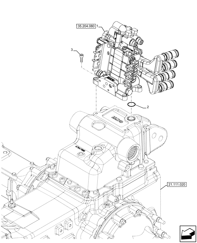 Схема запчастей Case IH FARMALL 120U - (35.204.070) - VAR - 334195 - 3 REMOTE CONTROL VALVES, REAR (35) - HYDRAULIC SYSTEMS