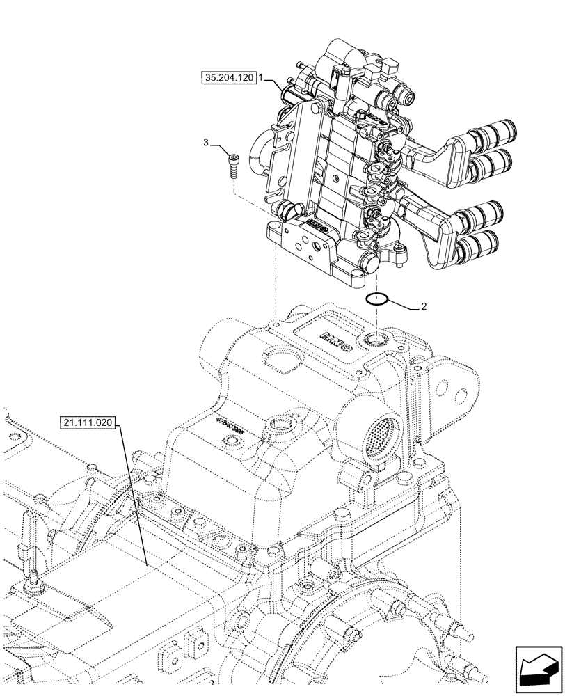 Схема запчастей Case IH FARMALL 120U - (35.204.110) - VAR - 334121 - 3 REMOTE CONTROL VALVES, REAR, W/ FLOW CONTROL (35) - HYDRAULIC SYSTEMS