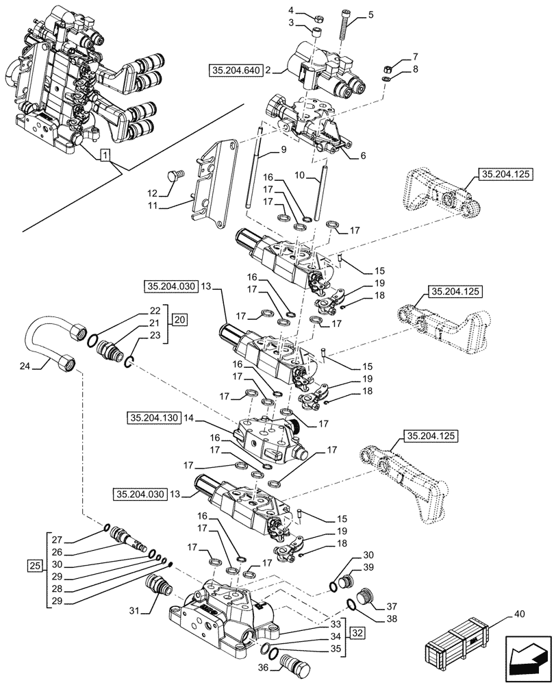 Схема запчастей Case IH FARMALL 110U - (35.204.120) - VAR - 334121 - 3 REMOTE CONTROL VALVES, REAR, W/ FLOW CONTROL, COMPONENTS (35) - HYDRAULIC SYSTEMS