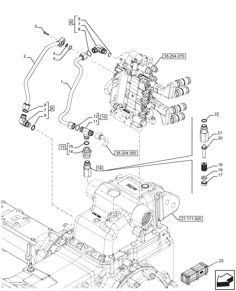 Схема запчастей Case IH FARMALL 110U - (35.204.090) - VAR - 334121 - 3 REMOTE CONTROL VALVES, REAR, OIL, LINE (35) - HYDRAULIC SYSTEMS