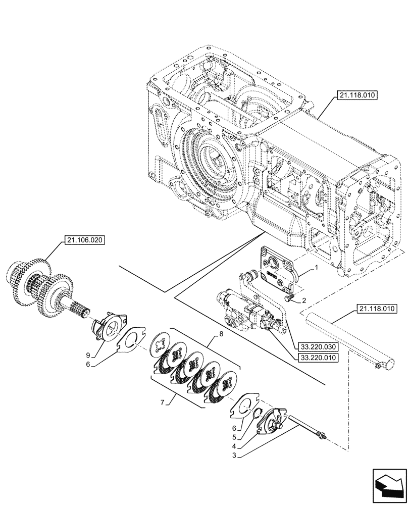 Схема запчастей Case IH FARMALL 90V - (33.120.020) - VAR - 743516, 743517 - TRANSMISSION, BRAKE, W/O TRAILER BRAKE VALVE (33) - BRAKES & CONTROLS