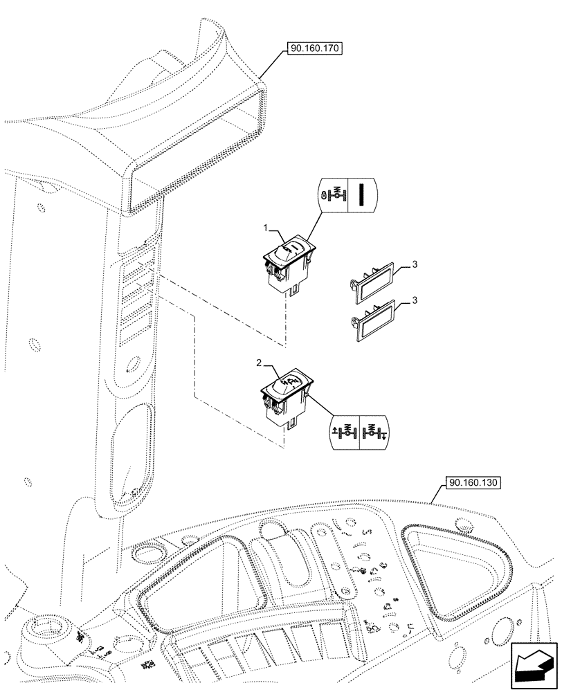 Схема запчастей Case IH FARMALL 120U - (55.045.030) - VAR - 337707, 758604 - SUSPENDED FRONT AXLE, SWITCH (55) - ELECTRICAL SYSTEMS