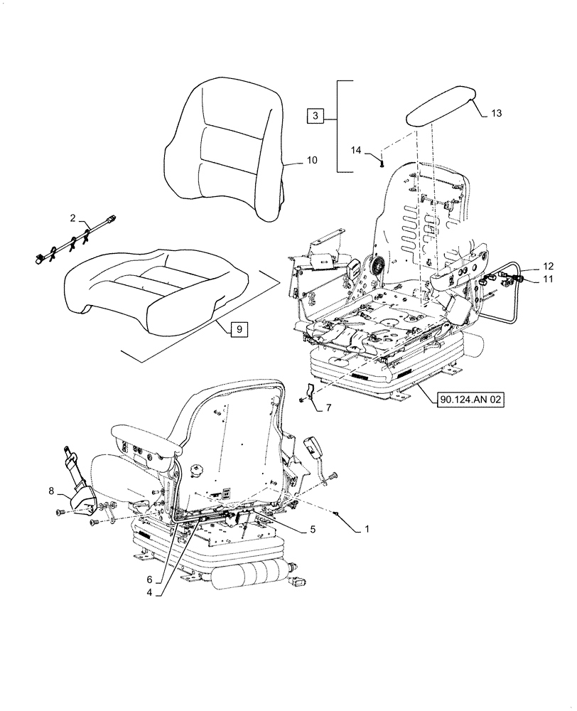 Схема запчастей Case IH 7140 - (90.124.AH[02]) - VAR - 425555, 425556 - SEAT CUSHION & ARMREST, LEATHER (90) - PLATFORM, CAB, BODYWORK AND DECALS