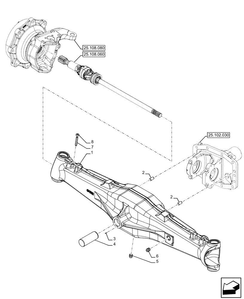 Схема запчастей Case IH FARMALL 120U - (25.100.040) - VAR - 330308 - 4WD FRONT AXLE, W/ ELECTROHYDRAULIC DIFFERENTIAL LOCK, HOUSING (25) - FRONT AXLE SYSTEM