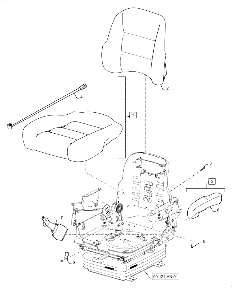 Схема запчастей Case IH 5140 - (90.124.AH[01]) - VAR - 425187 - SEAT CUSHION & ARMREST, CLOTH (90) - PLATFORM, CAB, BODYWORK AND DECALS