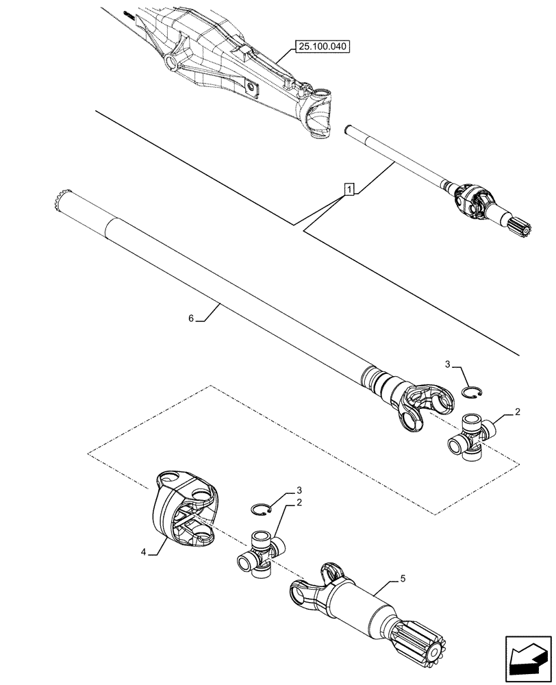 Схема запчастей Case IH FARMALL 120U - (25.108.070) - VAR - 330308 - 4WD FRONT AXLE, W/ ELECTROHYDRAULIC DIFFERENTIAL LOCK, HALF SHAFT, COMPONENTS (25) - FRONT AXLE SYSTEM