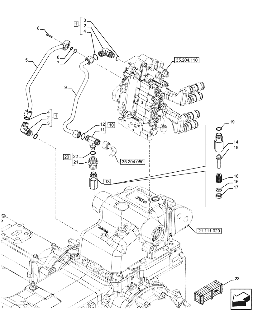 Схема запчастей Case IH FARMALL 110U - (35.204.140) - VAR - 334121 - 3 REMOTE CONTROL VALVES, REAR, W/ FLOW CONTROL, OIL, LINE (35) - HYDRAULIC SYSTEMS