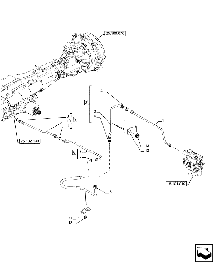 Схема запчастей Case IH FARMALL 120U - (25.102.140) - VAR - 337707, 758604 - ELECTROHYDRAULIC DIFFERENTIAL LOCK, OIL LINE (25) - FRONT AXLE SYSTEM