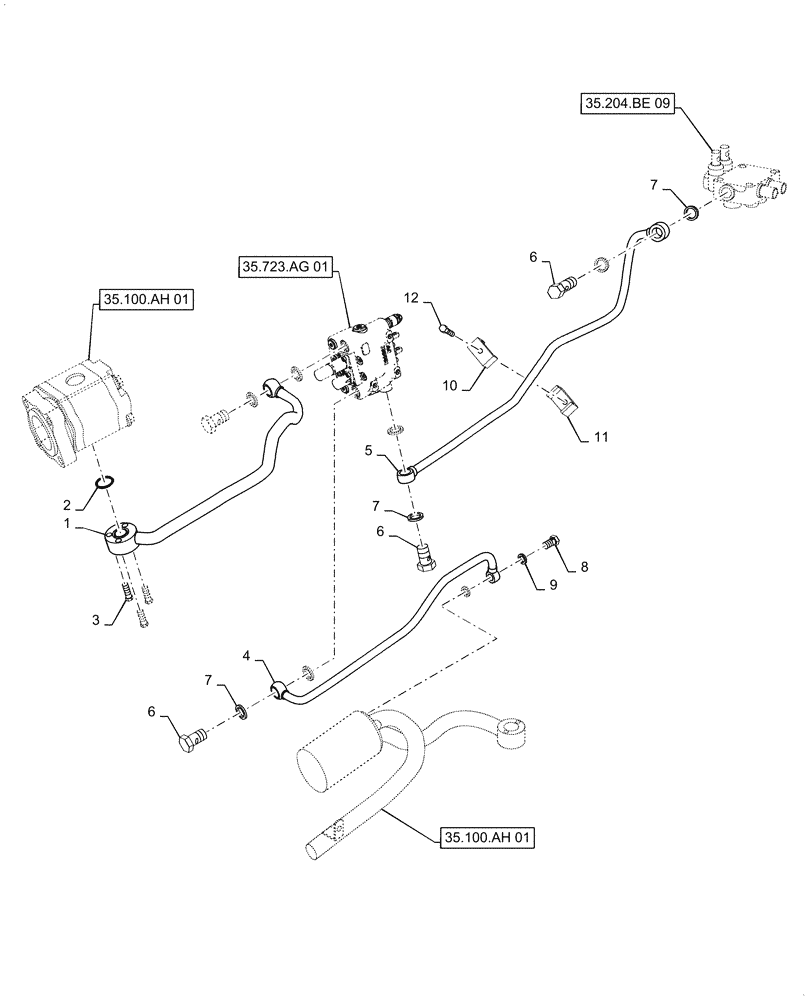 Схема запчастей Case IH FARMALL 40C - (35.100.AB[01]) - HYDRAULIC LINE, FARMALL 40C, 50C (35) - HYDRAULIC SYSTEMS