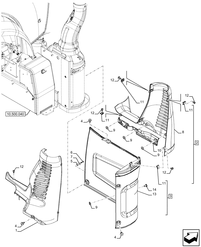 Схема запчастей Case IH FARMALL 120U - (10.500.100) - VAR - 336795, 342003, 342004, 744711 - COVER, EXHAUST SYSTEM (10) - ENGINE