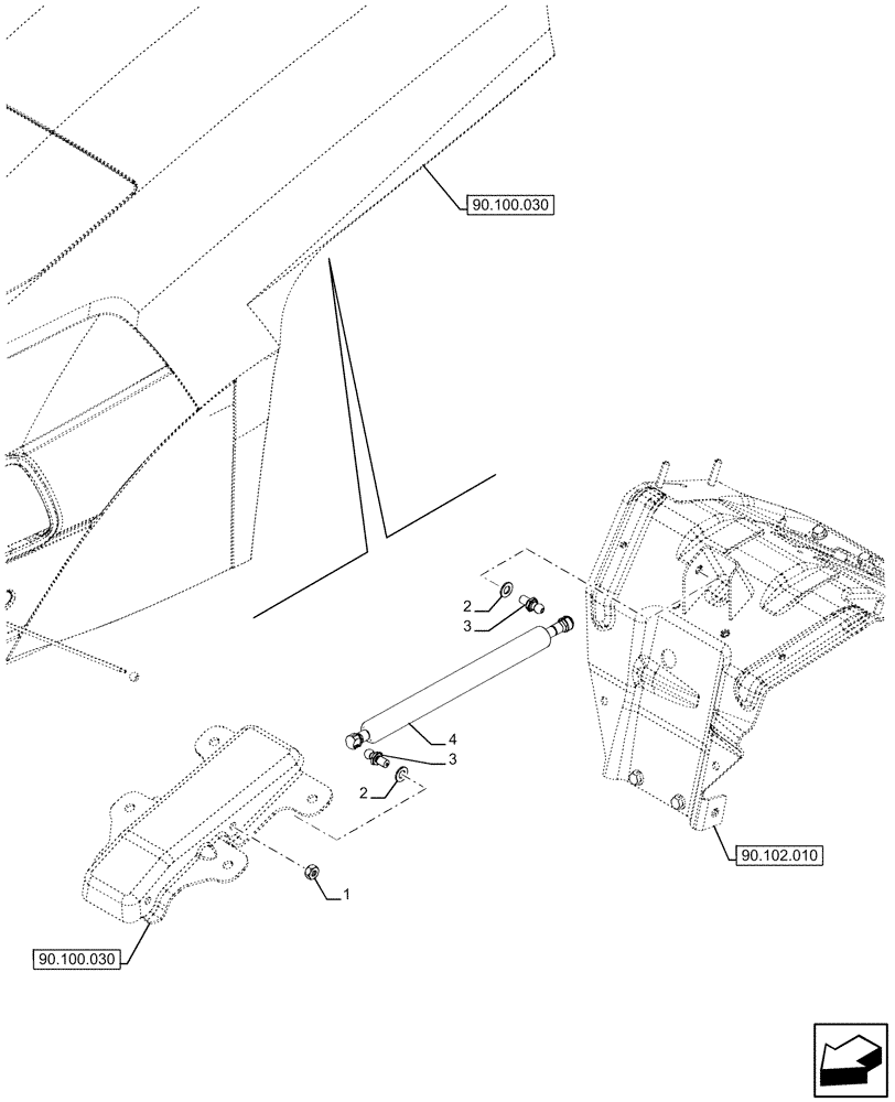 Схема запчастей Case IH FARMALL 110U - (90.102.020) - VAR - 390500 - HOOD, GAS STRUT (90) - PLATFORM, CAB, BODYWORK AND DECALS