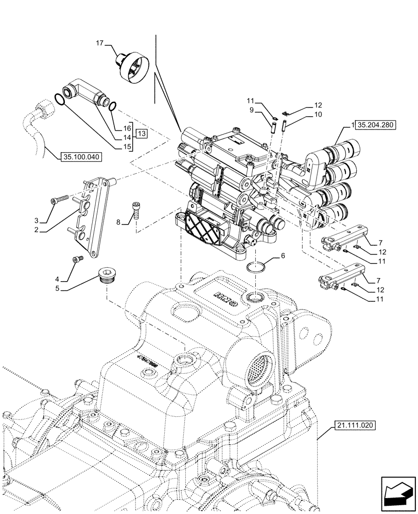 Схема запчастей Case IH FARMALL 120U - (35.204.270) - VAR - 758295, 332844 - 3 REMOTE CONTROL VALVES, REAR, W/ DIVERTER (35) - HYDRAULIC SYSTEMS