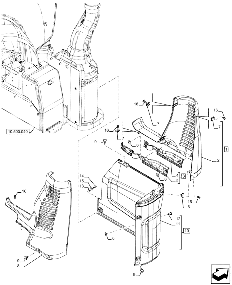 Схема запчастей Case IH FARMALL 120U - (10.500.110) - VAR - 342003, 342004, 744712, 758980 - COVER, EXHAUST SYSTEM (10) - ENGINE