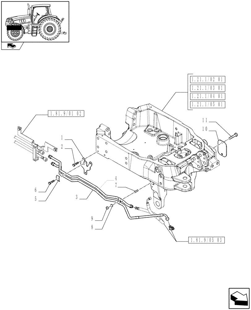 Схема запчастей Case IH PUMA 125 - (1.81.9/01[01A]) - TUBES FOR FRONT HPL FROM MECHANICAL REMOTE VALVES - D6778 (VAR.330926) (07) - HYDRAULIC SYSTEM