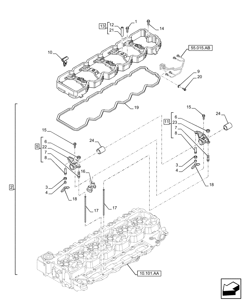 Схема запчастей Case IH F4DE9684L J112 - (10.101.AP) - ROCKER SHAFT (10) - ENGINE