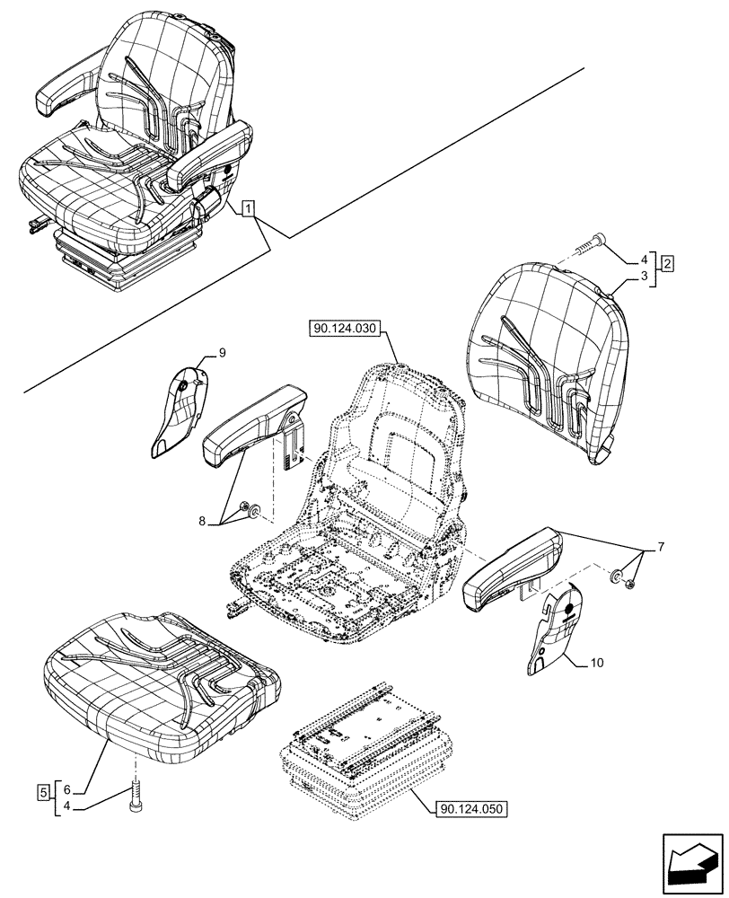 Схема запчастей Case IH FARMALL 120U - (90.124.020) - VAR - 332850 - DELUXE SUSPENSION SEAT, CUSHION (90) - PLATFORM, CAB, BODYWORK AND DECALS