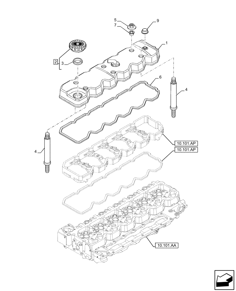 Схема запчастей Case IH F4DE9684L J112 - (10.101.AB[01]) - CYLINDER HEAD COVERS (10) - ENGINE