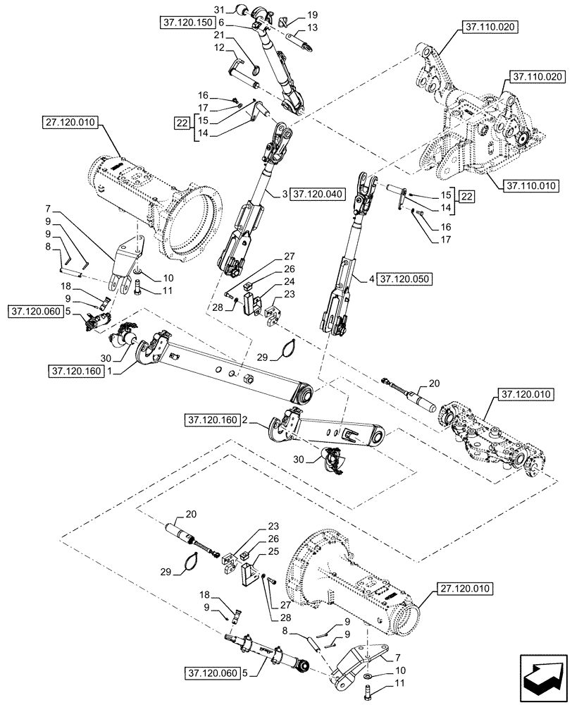 Схема запчастей Case IH FARMALL 120U - (37.120.140) - VAR - 758324 - 3 POINT HITCH, REAR (37) - HITCHES, DRAWBARS & IMPLEMENT COUPLINGS