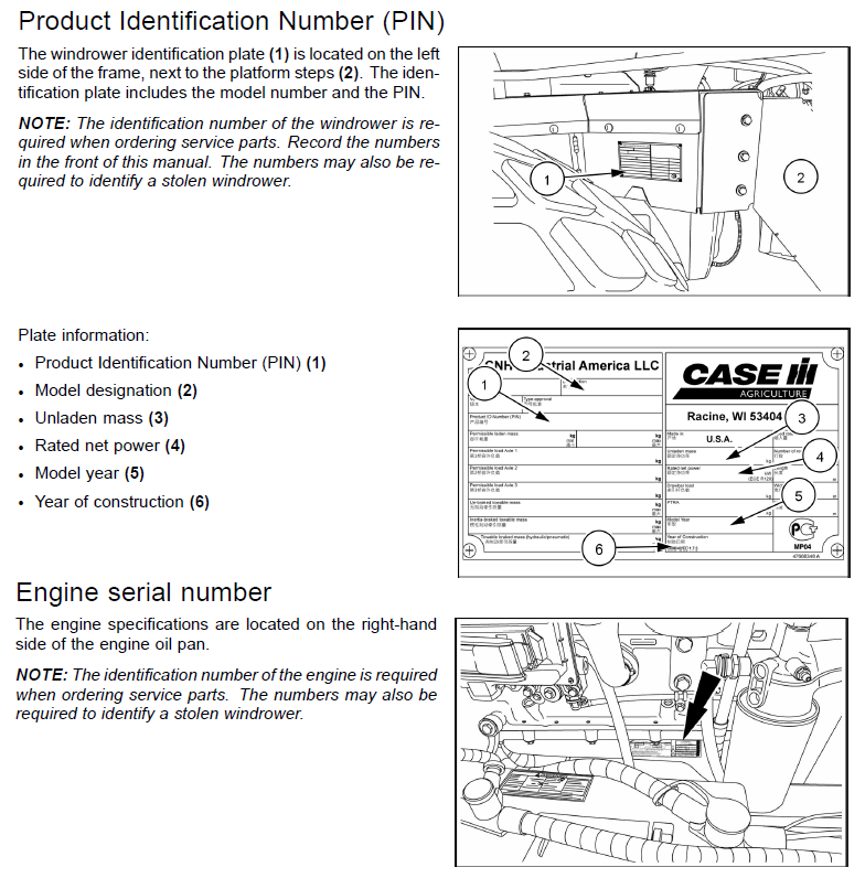 Схема запчастей Case IH WD1504 - (00.100.03) - SERIAL NUMBER PLATE LOCATIONS (00) - GENERAL & PICTORIAL INDEX