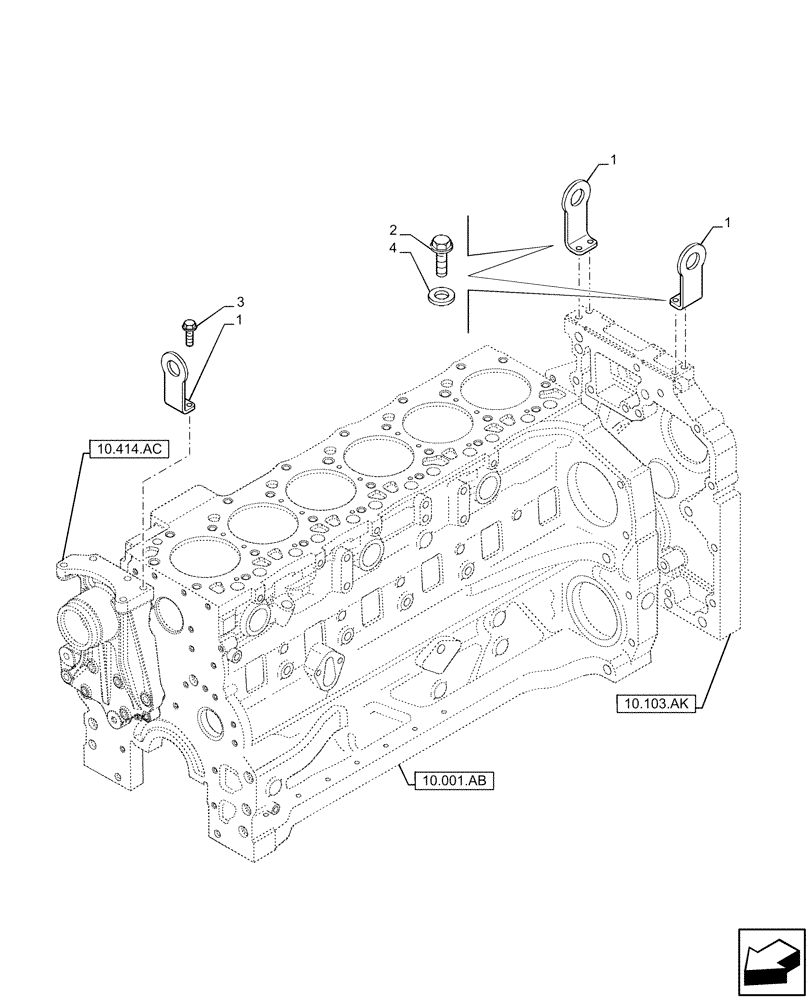 Схема запчастей Case IH F4DE9684L J112 - (10.001.AK) - HOOKS - ENGINE (10) - ENGINE