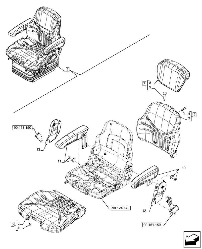 Схема запчастей Case IH FARMALL 110U - (90.124.130) - VAR - 758312 - SUSPENSION SEAT, PREMIUM, CUSHION (90) - PLATFORM, CAB, BODYWORK AND DECALS