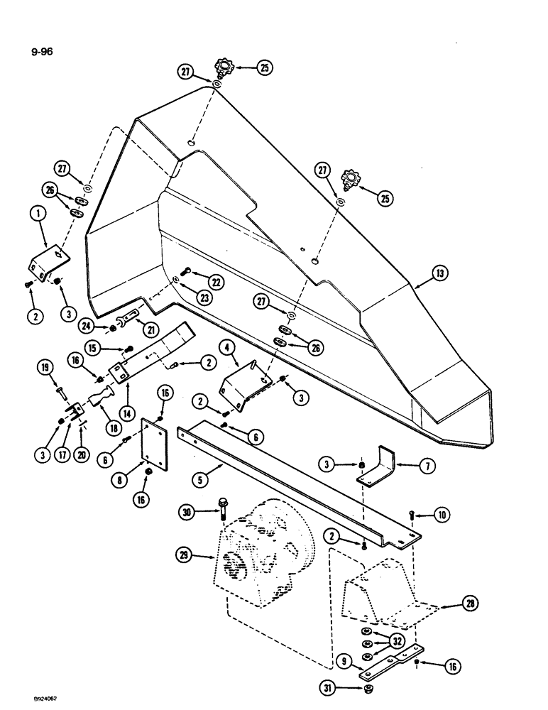 Схема запчастей Case IH 1010 - (9-096) - AUGER AND KNIFE DRIVE SHIELD AND SUPPORTS, PRIOR TO P.I.N. JJC0077390 (58) - ATTACHMENTS/HEADERS