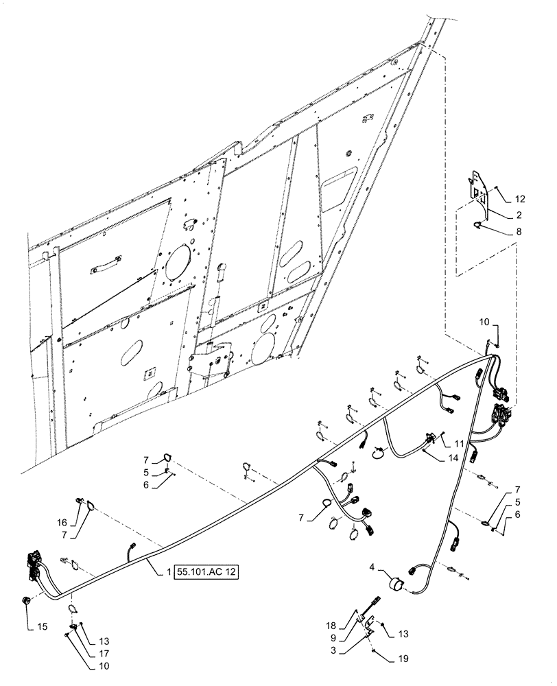 Схема запчастей Case IH 5140 - (55.101.AC[04]) - WIRE HARNESS, FRAME, LH (55) - ELECTRICAL SYSTEMS