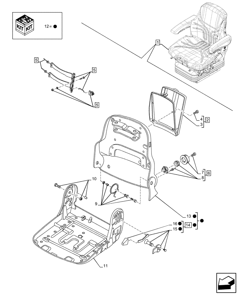 Схема запчастей Case IH FARMALL 120U - (90.124.140) - VAR - 758312 - SUSPENSION SEAT, FRAME, PREMIUM (90) - PLATFORM, CAB, BODYWORK AND DECALS