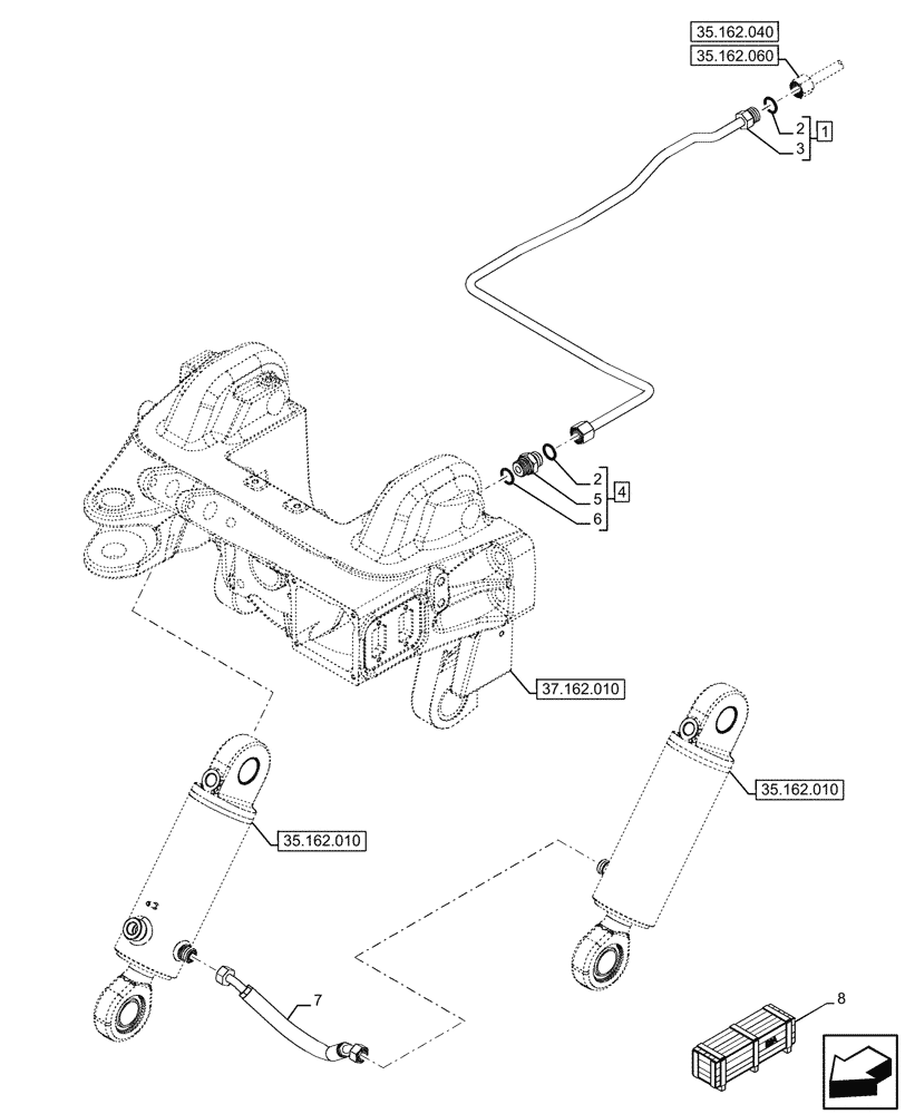 Схема запчастей Case IH FARMALL 110U - (35.162.020) - VAR - 744558, 744942, 744943, 758288 - FRONT 3 POINT HITCH, LINE, LIFT (35) - HYDRAULIC SYSTEMS