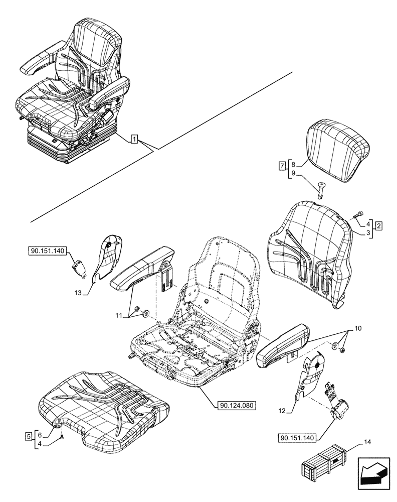 Схема запчастей Case IH FARMALL 120U - (90.124.070) - VAR - 758312 - SUSPENSION SEAT, PREMIUM, CUSHION, EHR, JOYSTICK (90) - PLATFORM, CAB, BODYWORK AND DECALS