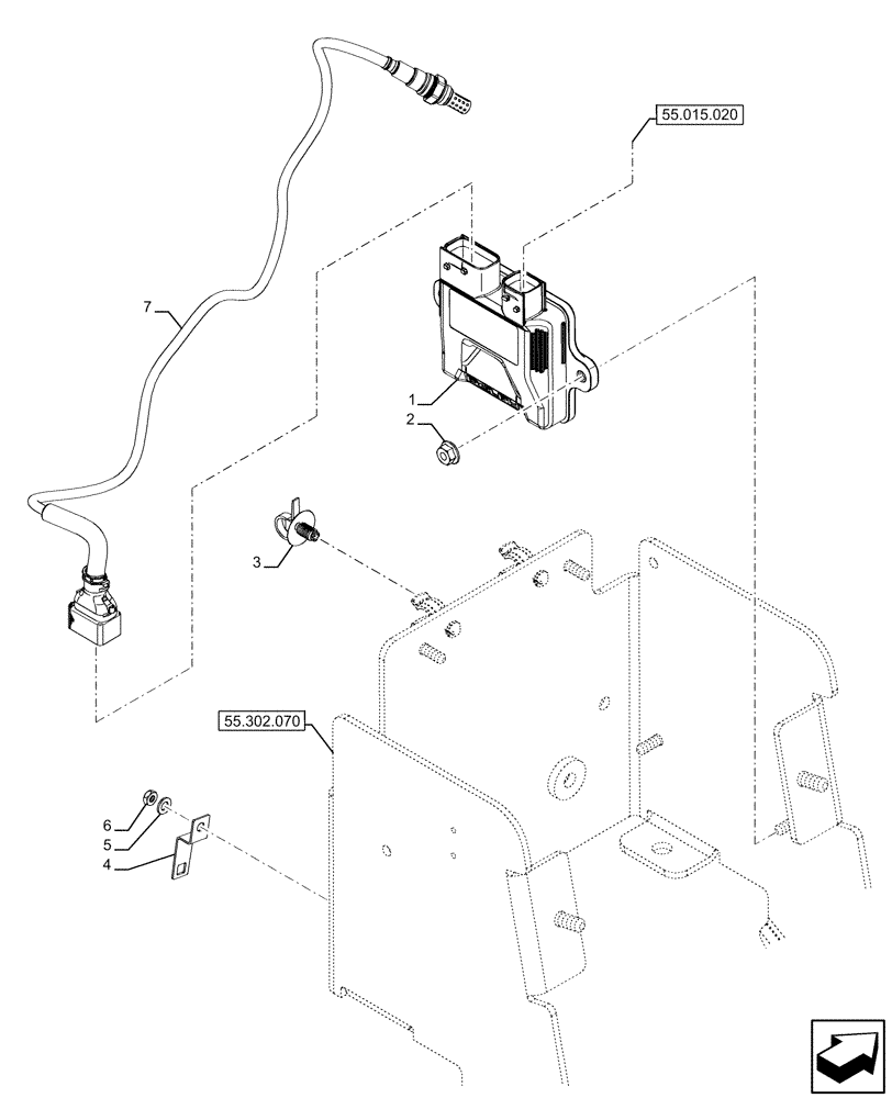 Схема запчастей Case IH FARMALL 120U - (55.988.030) - VAR - 334773, 391263 - NH3 SENSOR, ELECTRONIC CONTROL UNIT (55) - ELECTRICAL SYSTEMS