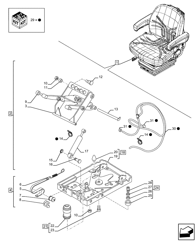 Схема запчастей Case IH FARMALL 120U - (90.124.040) - VAR - 332850 - DELUXE SUSPENSION SEAT, COMPONENTS (90) - PLATFORM, CAB, BODYWORK AND DECALS