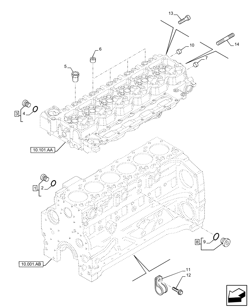 Схема запчастей Case IH F4DE9684L J113 - (10.001.AF) - ENGINE COOLING SYSTEM PIPING (10) - ENGINE