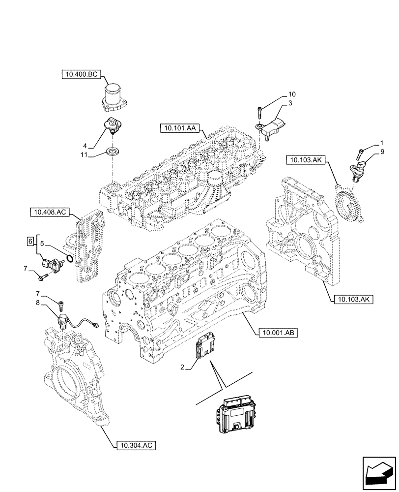 Схема запчастей Case IH F4DE9684L J113 - (55.015.AA) - SENSOR (55) - ELECTRICAL SYSTEMS