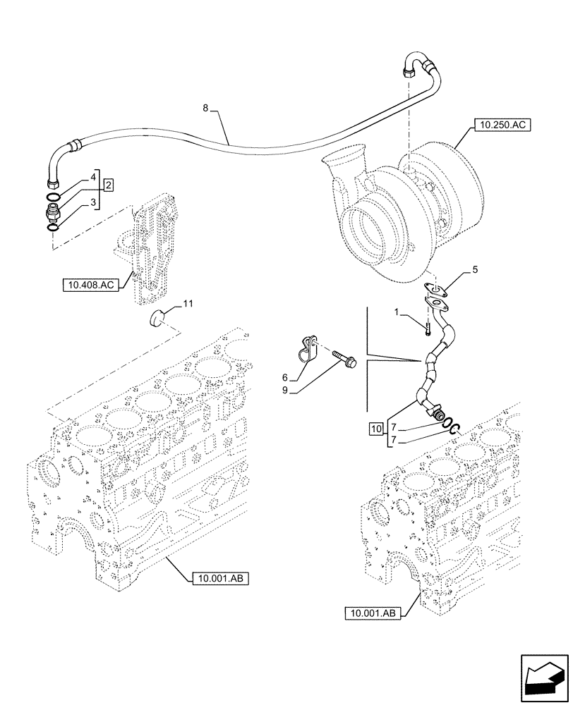 Схема запчастей Case IH F4DE9684L J113 - (10.304.AL) - PIPING ENGINE OIL (10) - ENGINE