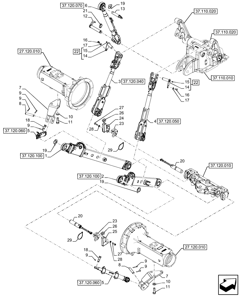 Схема запчастей Case IH FARMALL 120U - (37.120.090) - VAR - 390435 - 3 POINT HITCH, REAR (37) - HITCHES, DRAWBARS & IMPLEMENT COUPLINGS