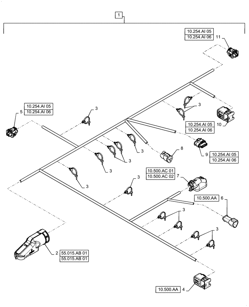 Схема запчастей Case IH 5140 - (55.011.AB[01]) - WIRE HARNESS, EXHAUST SYSTEM, TIER 4B (55) - ELECTRICAL SYSTEMS