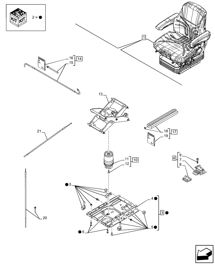 Схема запчастей Case IH FARMALL 120U - (90.124.100) - VAR - 758312 - SUSPENSION SEAT, PREMIUM, BELLOWS, EHR, JOYSTICK (90) - PLATFORM, CAB, BODYWORK AND DECALS