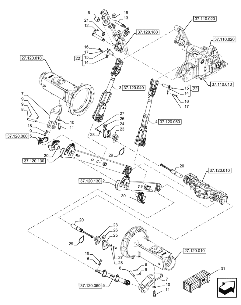 Схема запчастей Case IH FARMALL 110U - (37.120.170) - VAR - 758325 - 3 POINT HITCH, REAR (37) - HITCHES, DRAWBARS & IMPLEMENT COUPLINGS