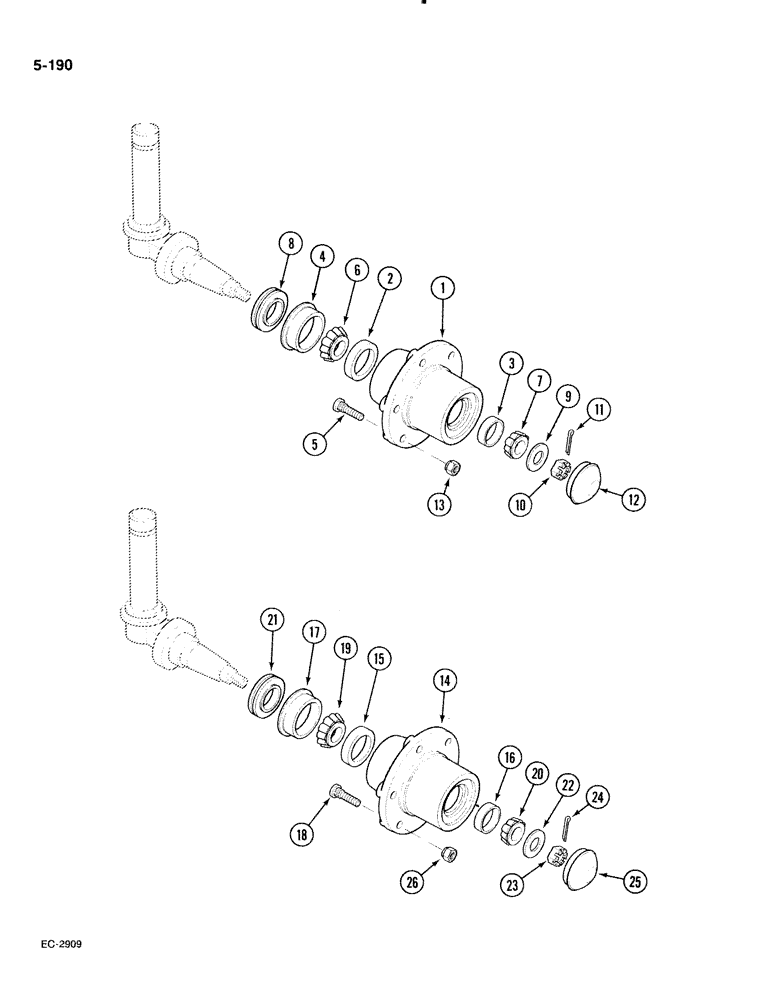 Схема запчастей Case IH 885 - (5-190) - WHEEL HUB AND CAP, ADJUSTABLE FRONT AXLES (05) - STEERING
