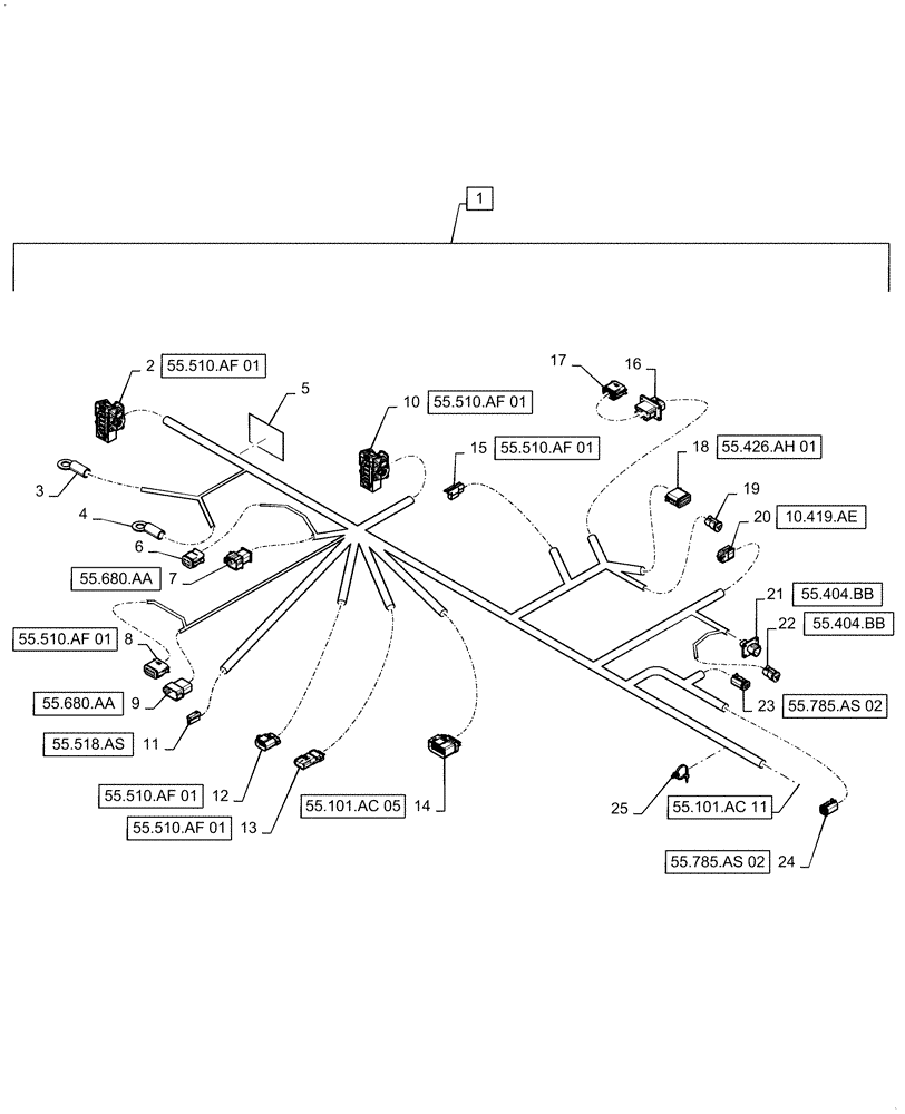 Схема запчастей Case IH 5140 - (55.101.AC[10]) - WIRE HARNESS, RIGHT MAIN (55) - ELECTRICAL SYSTEMS