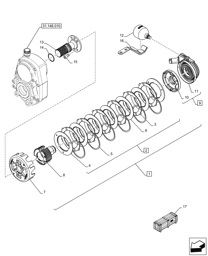 Схема запчастей Case IH FARMALL 120U - (31.146.020) - VAR - 744943, 758578, 758288 - FRONT PTO, CLUTCH (31) - IMPLEMENT POWER TAKE OFF