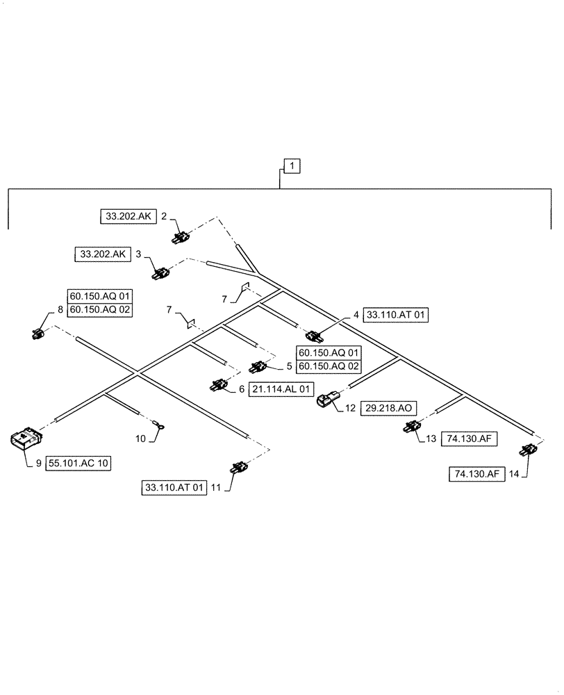 Схема запчастей Case IH 7140 - (55.101.AC[17]) - WIRE HARNESS, FRONT LOWER (55) - ELECTRICAL SYSTEMS