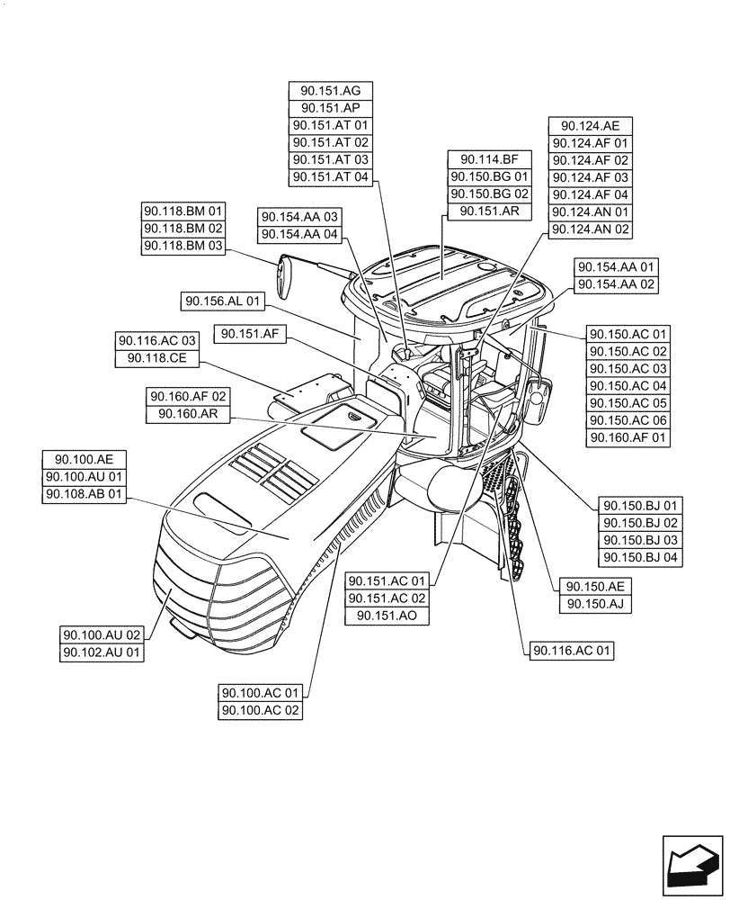 Схема запчастей Case IH STEIGER 370 - (90.000.00) - SECTION INDEX - PLATFORM, CAB, BODYWORK & DECALS (90) - PLATFORM, CAB, BODYWORK AND DECALS